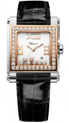 Chopard - Happy Sport Automatic - Square Medium - Stainless Steel and Rose Gold with Diamonds - Watch Brands Direct
