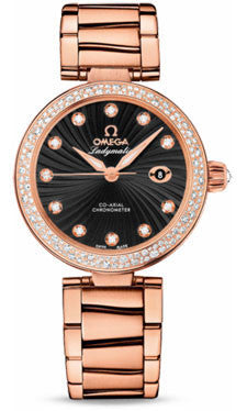 Omega,Omega - De Ville Ladymatic Co-Axial 34 mm - Red Gold - Diamond Bezel - Watch Brands Direct