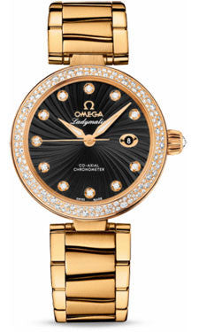 Omega,Omega - De Ville Ladymatic Co-Axial 34 mm - Yellow Gold - Diamond Bezel - Watch Brands Direct