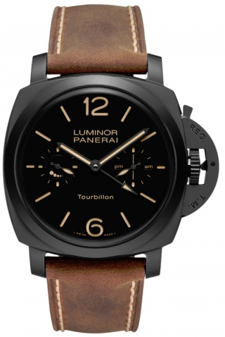 Panerai Luminor Watch 1950 Tourbillon GMT Automatic Ceramica PAM00396 Brown 48mm