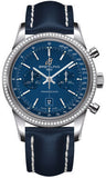 Breitling,Breitling - Transocean Chronograph 38 Steel - Diamond Bezel - Leather Strap - Watch Brands Direct