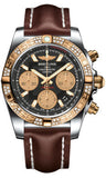 Breitling,Breitling - Chronomat 41 Steel and Gold Diamond Bezel - Leather Strap - Watch Brands Direct