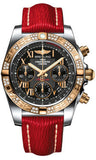 Breitling,Breitling - Chronomat 41 Steel and Gold Diamond Bezel - Sahara Leather Strap - Watch Brands Direct