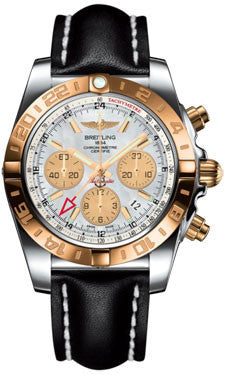 Breitling,Breitling - Chronomat 44 GMT Steel and Gold on Leather - Watch Brands Direct