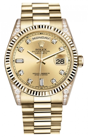 Rolex Day Date President Yellow Gold Fluted Bezel Diamond Lugs Watch Brands Direct Luxury Watches at the Largest Discounts