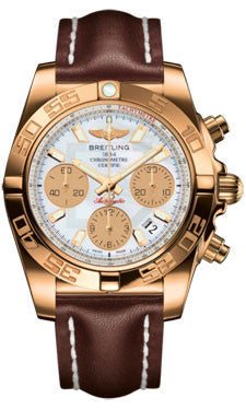 Breitling Chronomat 41 Rose Gold Polished Bezel Leather Strap