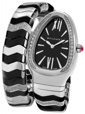 Bulgari,Bulgari - Serpenti Spiga 35mm - Stainless Steel, Black Ceramic and Diamonds - Watch Brands Direct