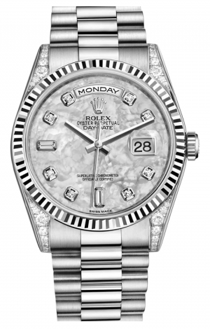 Rolex - Day-Date President White Gold - Fluted Bezel - Diamond Lugs – Brands Direct - Watches at the Largest Discounts