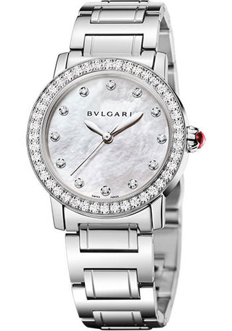 Bulgari - BVLGARI 33mm - Stainless Steel and Diamonds - Watch Brands Direct
