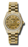 Rolex,Rolex - Datejust 31mm - Gold President Yellow Gold - Diamond Bezel - Diamond Case - Watch Brands Direct