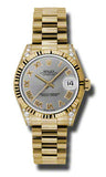 Rolex,Rolex - Datejust 31mm - Gold President Yellow Gold - Fluted Bezel - Diamond Case - Watch Brands Direct