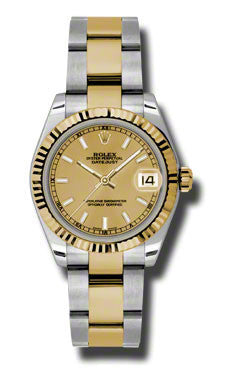 Rolex Lady-Datejust 31mm Yellow Gold & Steel Silver Jubilee Diamond Dial & Fluted Bezel 178273