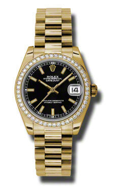 Rolex,Rolex - Datejust 31mm - Gold President Yellow Gold - Diamond Bezel - Watch Brands Direct