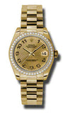Rolex,Rolex - Datejust 31mm - Gold President Yellow Gold - Diamond Bezel - Watch Brands Direct