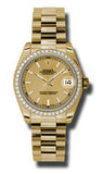 Rolex,Rolex - Datejust 31mm - Gold President Yellow Gold - Diamond Bezel - Watch Brands Direct