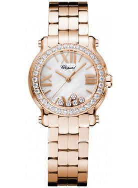 Chopard,Chopard - Happy Sport - Round Mini - Rose Gold - Diamond Bezel - Watch Brands Direct