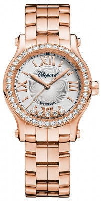 Chopard - Happy Sport Automatic - Round Mini 30mm - Rose gold and Diamonds - Watch Brands Direct
