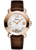 Chopard,Chopard - Happy Sport - Round Medium - Rose Gold - Leather Strap - Watch Brands Direct