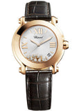 Chopard,Chopard - Happy Sport - Round Medium - Rose Gold - Leather Strap - Watch Brands Direct