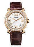 Chopard,Chopard - Happy Sport - Round Medium - Rose Gold - Leather Strap - Watch Brands Direct