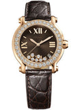 Chopard,Chopard - Happy Sport - Round Medium - Rose Gold - Leather Strap - Watch Brands Direct