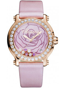 Chopard,Chopard - Happy Sport - Round Medium - Rose Gold - Fabric Strap - Watch Brands Direct