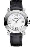 Chopard,Chopard - Happy Sport - Round Medium - Stainless Steel - Leather Strap - Watch Brands Direct