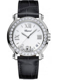 Chopard,Chopard - Happy Sport - Round Medium - Stainless Steel - Leather Strap - Watch Brands Direct