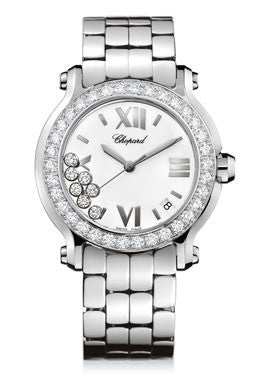 Chopard,Chopard - Happy Sport - Round Medium - Stainless Steel and White Gold - Watch Brands Direct