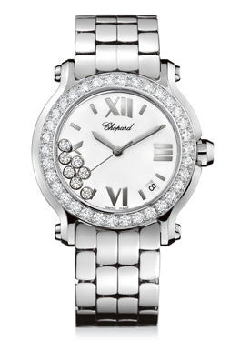 Chopard,Chopard - Happy Sport - Round Medium - Stainless Steel and White Gold - Watch Brands Direct