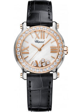 Chopard,Chopard - Happy Sport - Round Mini - Stainless Steel and Rose Gold - Diamond Bezel - Watch Brands Direct