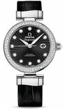 Omega,Omega - De Ville Ladymatic Co-Axial 34 mm - Stainless Steel on Leather - Diamond Bezel - Watch Brands Direct