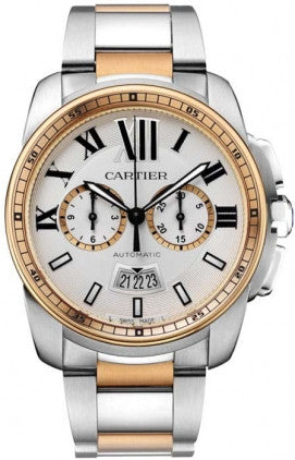 Cartier,Cartier - Calibre de Cartier Chronograph Stainless Steel and Pink Gold - Watch Brands Direct