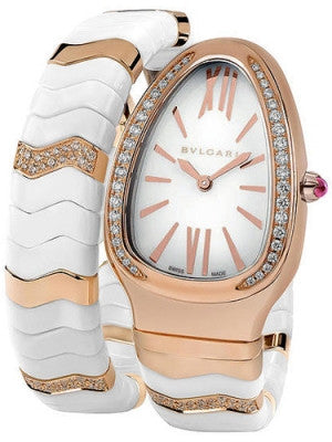 Bulgari,Bulgari - Serpenti Spiga 35mm - Rose Gold, White Ceramic and Diamonds - Watch Brands Direct