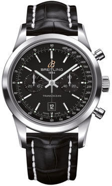 Breitling,Breitling - Transocean Chronograph 38 Stainless Steel - Croco Strap - Watch Brands Direct