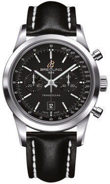 Breitling,Breitling - Transocean Chronograph 38 Stainless Steel - Leather Strap - Watch Brands Direct