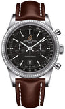 Breitling,Breitling - Transocean Chronograph 38 Steel - Diamond Bezel - Leather Strap - Watch Brands Direct