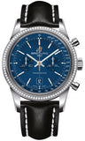 Breitling,Breitling - Transocean Chronograph 38 Steel - Diamond Bezel - Leather Strap - Watch Brands Direct