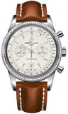 Breitling,Breitling - Transocean Chronograph 38 Steel - Diamond Bezel - Leather Strap - Watch Brands Direct