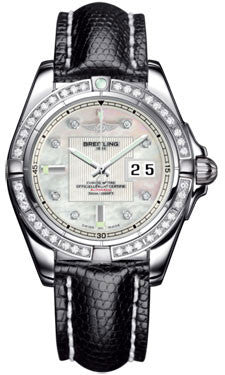 Breitling,Breitling - Galactic 41 Stainless Steel - Diamond Bezel - Lizard Strap - Watch Brands Direct