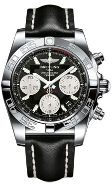Breitling,Breitling - Chronomat 41 Steel Polished Bezel - Leather Strap - Watch Brands Direct