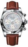 Breitling,Breitling - Chronomat 41 Steel Polished Bezel - Sahara Leather Strap - Watch Brands Direct