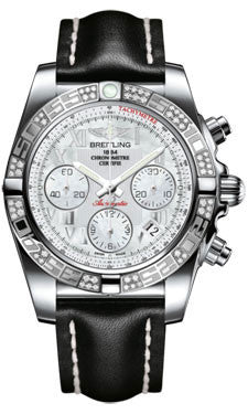 Breitling,Breitling - Chronomat 41 Steel Diamond Bezel - Leather Strap - Watch Brands Direct