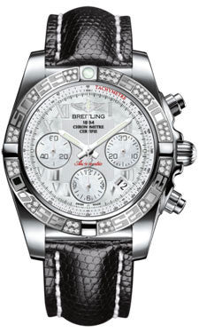 Breitling,Breitling - Chronomat 41 Steel Diamond Bezel - Lizard Strap - Watch Brands Direct