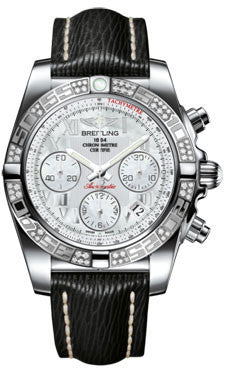 Breitling,Breitling - Chronomat 41 Steel Diamond Bezel - Sahara Leather Strap - Watch Brands Direct