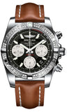 Breitling,Breitling - Chronomat 41 Steel Diamond Bezel - Leather Strap - Watch Brands Direct