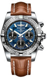 Breitling,Breitling - Chronomat 41 Steel Diamond Bezel - Croco Strap - Watch Brands Direct
