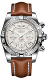 Breitling,Breitling - Chronomat 41 Steel Diamond Bezel - Leather Strap - Watch Brands Direct