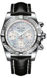Breitling,Breitling - Chronomat 41 Steel Diamond Bezel - Croco Strap - Watch Brands Direct