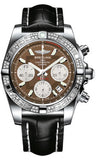 Breitling,Breitling - Chronomat 41 Steel Diamond Bezel - Croco Strap - Watch Brands Direct